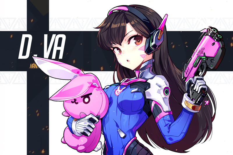 D.Va (Overwatch), Overwatch, long hair, weapon, anime girls, anime, mecha girls, headphones, Hwansang
