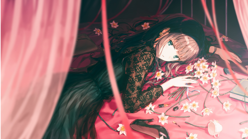 flowers, bangs, anime girls, anime