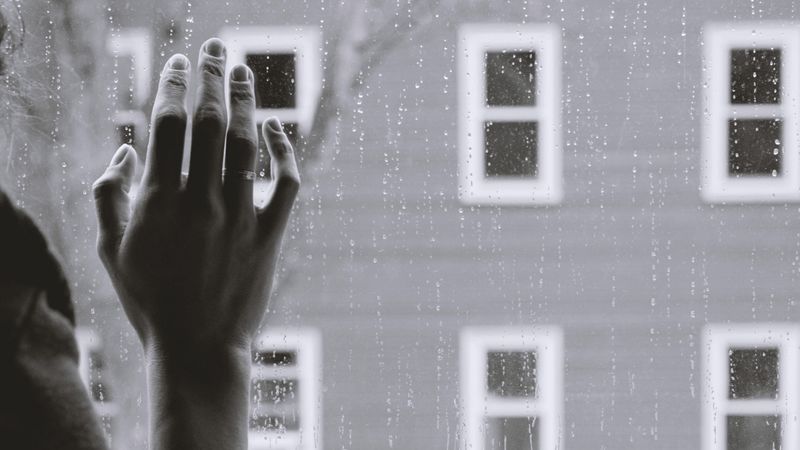 hand, glass, rain, melancholy, sadness, gloom, 4k