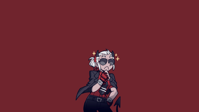 Helltaker, sunglasses, white hair, gloves, anime, anime girls, tie, women with shades, simple background, red background, demon girl, demon girls