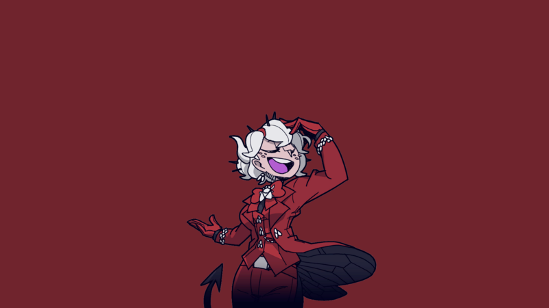 Helltaker, demon girl, demon girls, white hair, red eyes, anime, anime girls, simple background, red background, dress, tail, gloves, red dress
