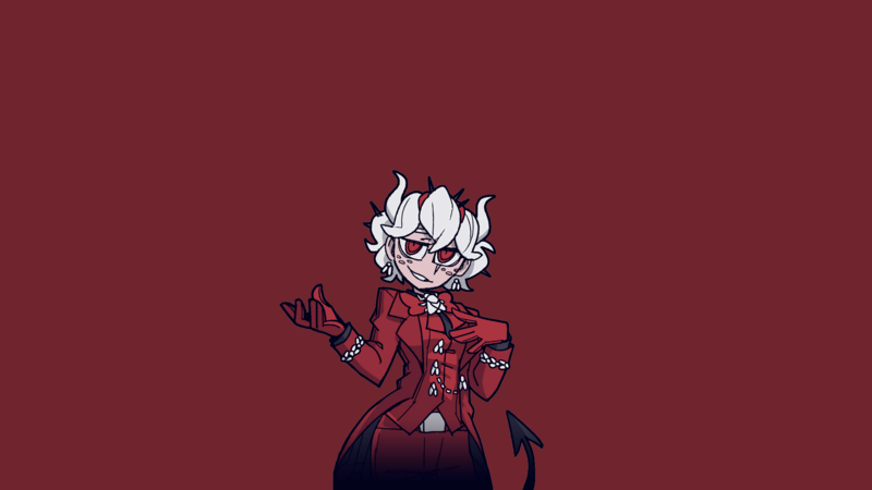 Helltaker, demon girl, demon girls, white hair, red eyes, anime, anime girls, simple background, red background, dress, tail, gloves, red dress