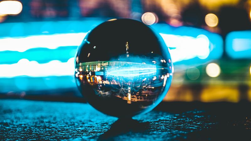 ball, glass, reflection, mirror, light, bokeh, 4k
