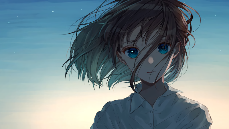 anime girls, short hair, blue eyes, anime