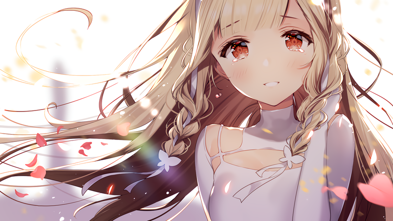 anime girls, long hair, braids, red eyes, blonde, anime