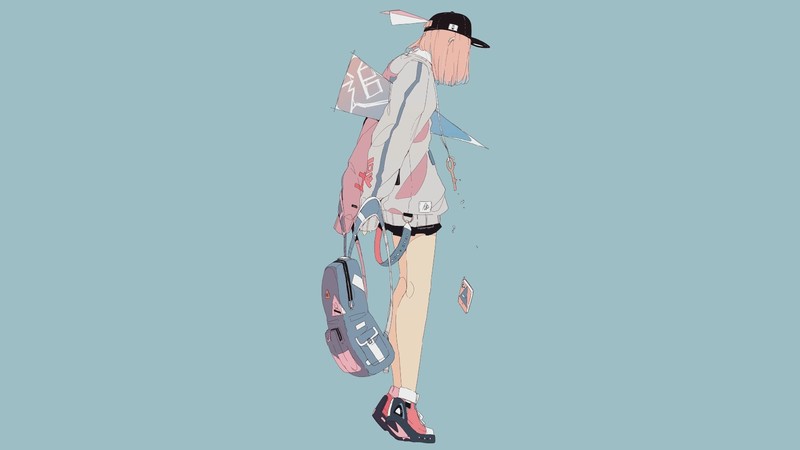 anime girls, bag, short hair, anime