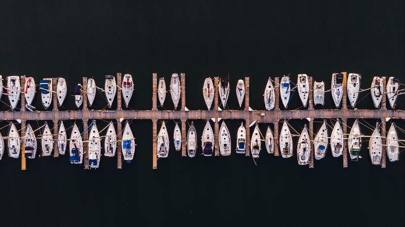 boats, pier, aerial view, 4k