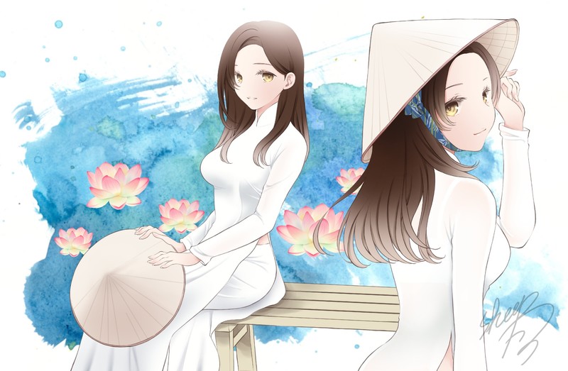 anime, anime girls, digital art, artwork, 2D, portrait, brunette, yellow eyes, white clothing