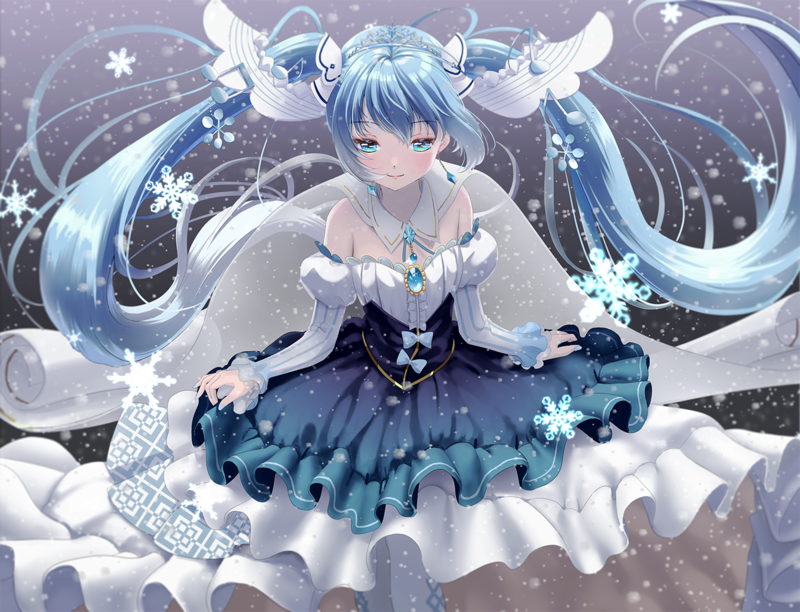 Hatsune Miku, long hair, twintails, dress, blush, aqua eyes, blue hair, Vocaloid, anime