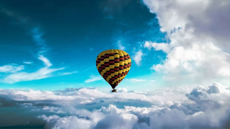air balloon, sky, clouds, flight, height, motley, 4k