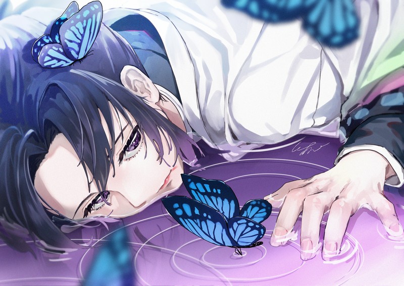 Kimetsu no Yaiba, Kochou Shinobu, butterfly, water, anime