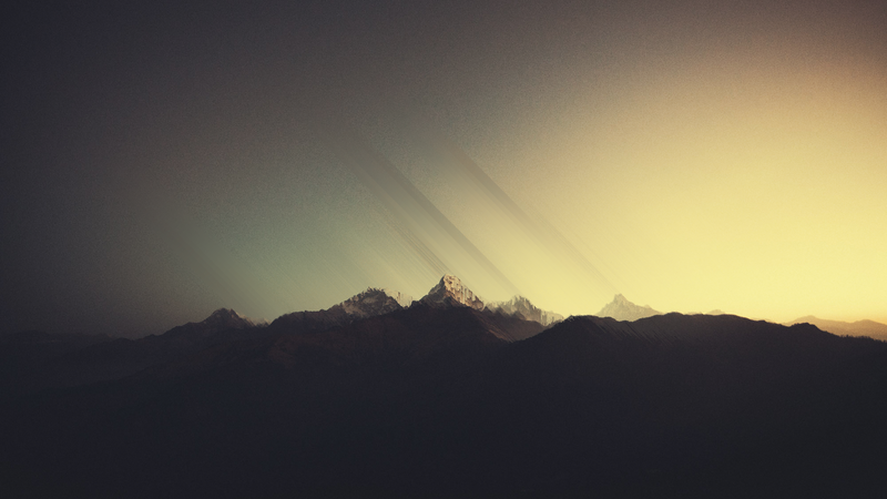 mountains, dark, simple background, glitch art