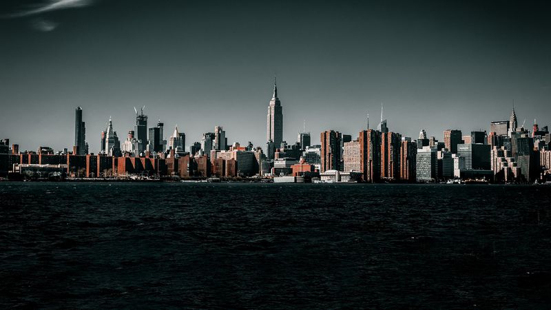 coast, city, cityscape, buildings, water, waves, 4k