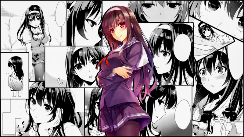 anime, anime girls, Saenai Heroine no Sodatekata, school uniform, Kasumigaoka Utaha, manga, miniskirt, standing, smiling, collage