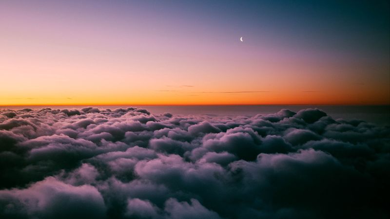 clouds, porous, sunset, sky horizon, twilight, moon, above clouds, 4k