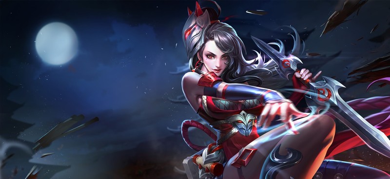 anime, Moon, fantasy girl, fantasy art, dark hair, anime girls