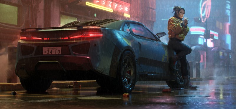 artwork, women, car, vehicle, ArtStation, numbers, smoking, cyberpunk