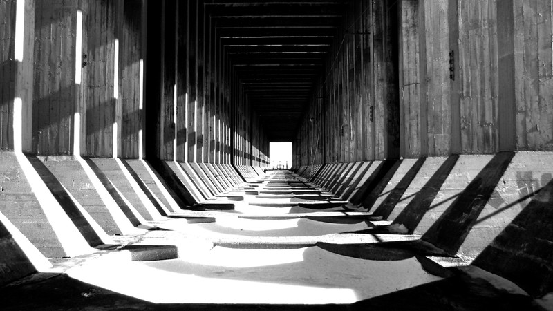 tunnel, concrete, monochrome