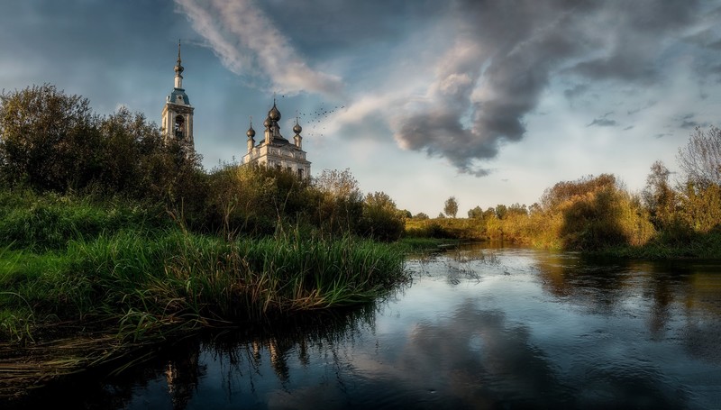 river, water, church, Russia, outdoors