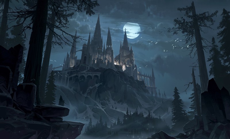 castle, moonlight, night