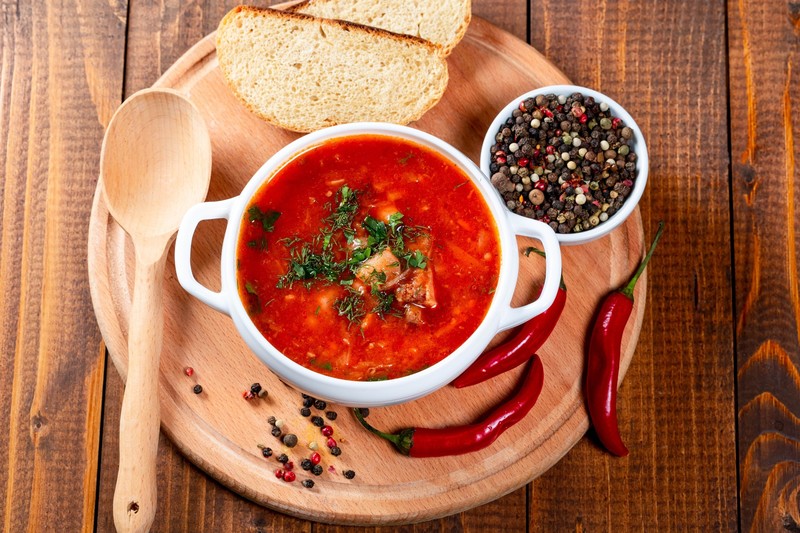 food, spoon, peppers, borscht