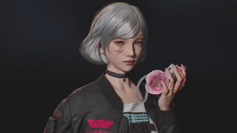 white hair, cyberpunk, Yerim Kim, video games