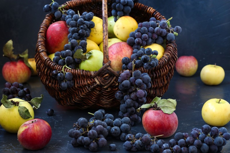 fruit, food, apples, still life, grapes, colorful