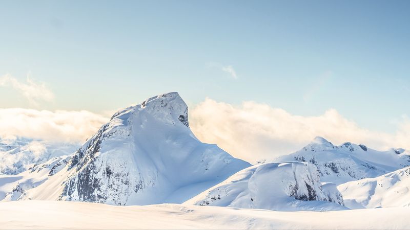 mountain, peak, height, snowy, white, clouds, 4k