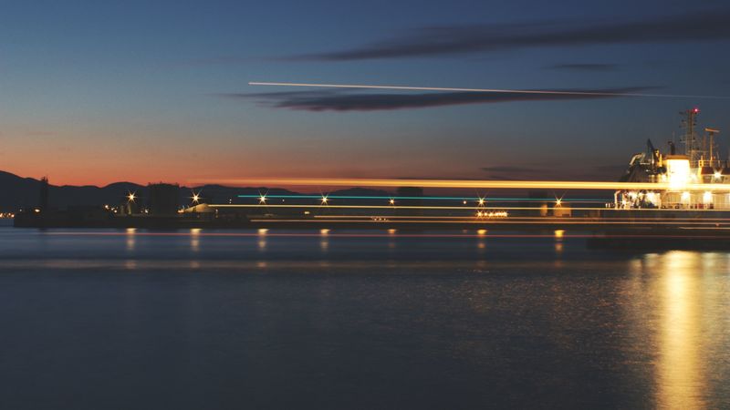 sea, pier, lights, long exposure, evening, twilight, reflection, 4k