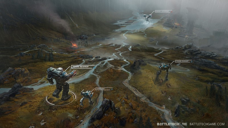 Battletech, Giant Robot, Atlas (Battletech), river, rain, video games