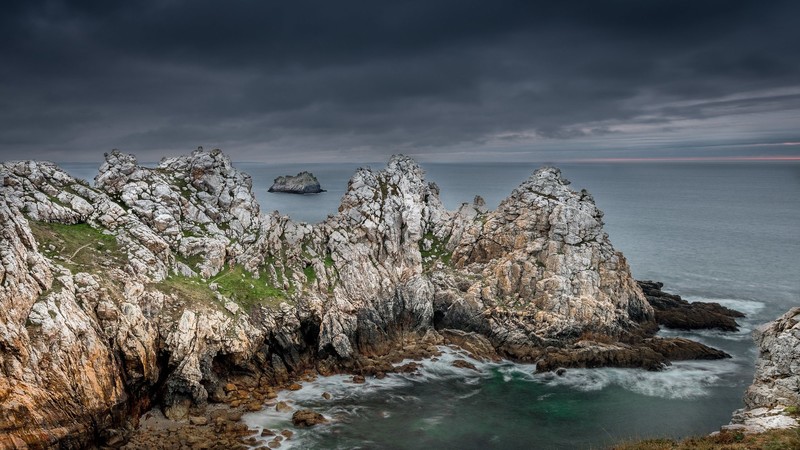nature, landscape, shore, rocks, sky, clouds, sea, France