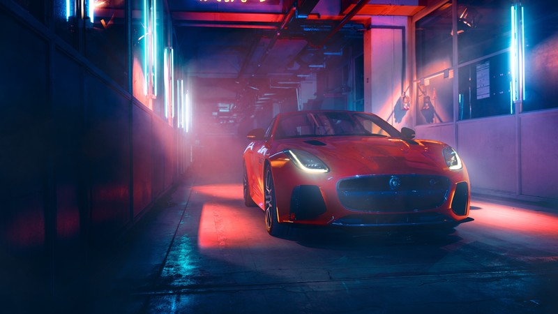 Jaguar F-Type, car, vehicle, sports car, low light, Headlights