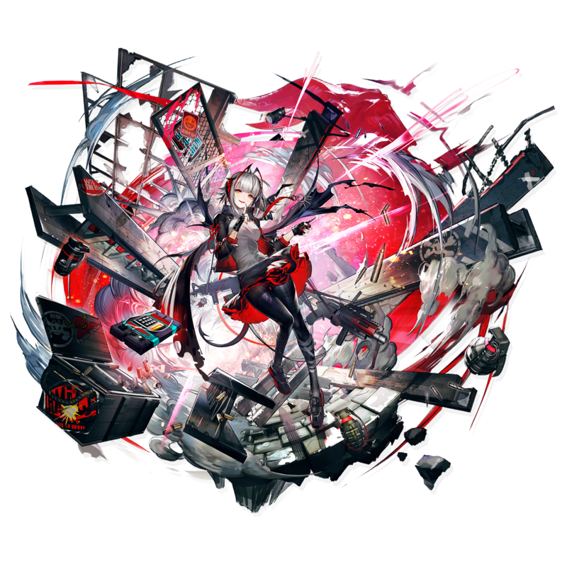W(Arknights), Arknights, anime, anime girls, ammobelt, Howitzer, grenades, assault rifle, remote control, graffiti, explosion, smoke