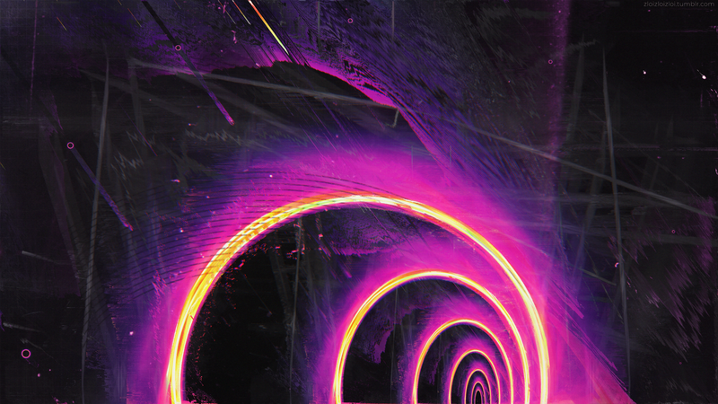 glitch art, abstract, circle, Retrowave