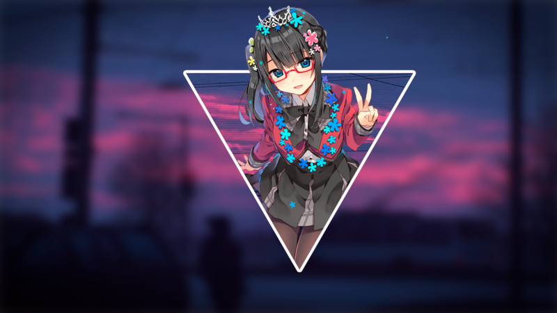 anime girls, anime, glasses, triangle, dark hair, blue eyes