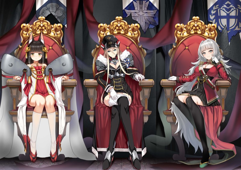 anime, anime girls, digital art, artwork, 2D, portrait, Azur Lane, Nagato (Azur Lane), Bismarck (Azur Lane), Vittorio Veneto (Azur Lane)