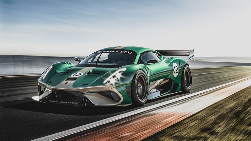 car, Brabham, Brabham BT62, front angle view, race cars, race tracks, motion blur, green cars, driving, racing