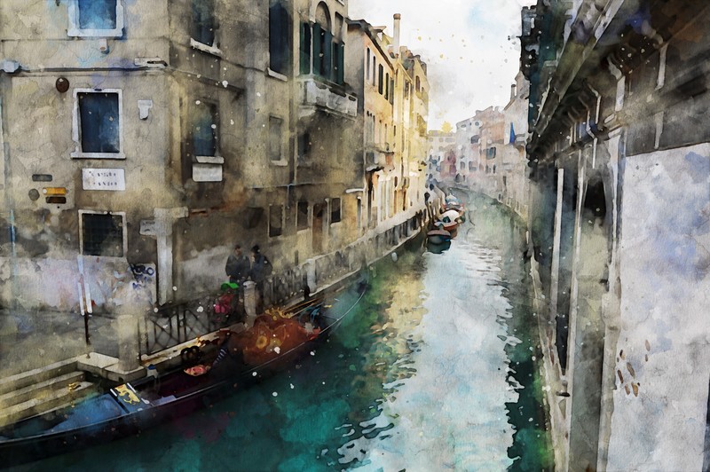 watercolor, Italy, artwork, town, building, Venice