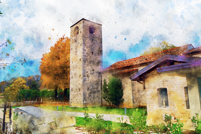 watercolor, Italy, artwork, building