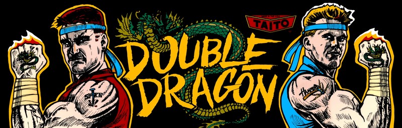 arcade cabinet, video game art, arcade marquee, Double Dragon, Taito