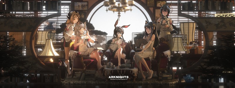 anime, anime girls, digital art, artwork, 2D, portrait, Arknights, T5, Chen (Arknights), Amiya (Arknights), Ifrit(Arknights), Ptilopsis(Arknights), Cheongsam