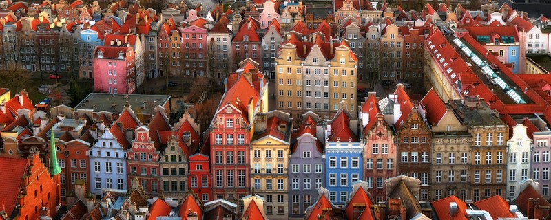 city, colorful, cityscape, aerial view, Gdańsk