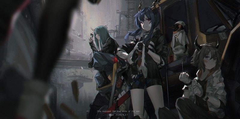 anime, anime girls, digital art, artwork, 2D, portrait, Arknights, Chen (Arknights), Hoshiguma (Arknights), Bison(Arknights), QTian