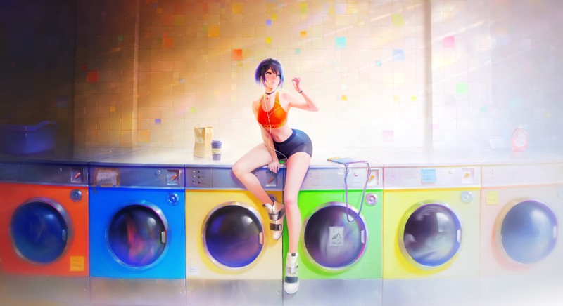 anime, anime girls, digital art, artwork, 2D, portrait, laundry