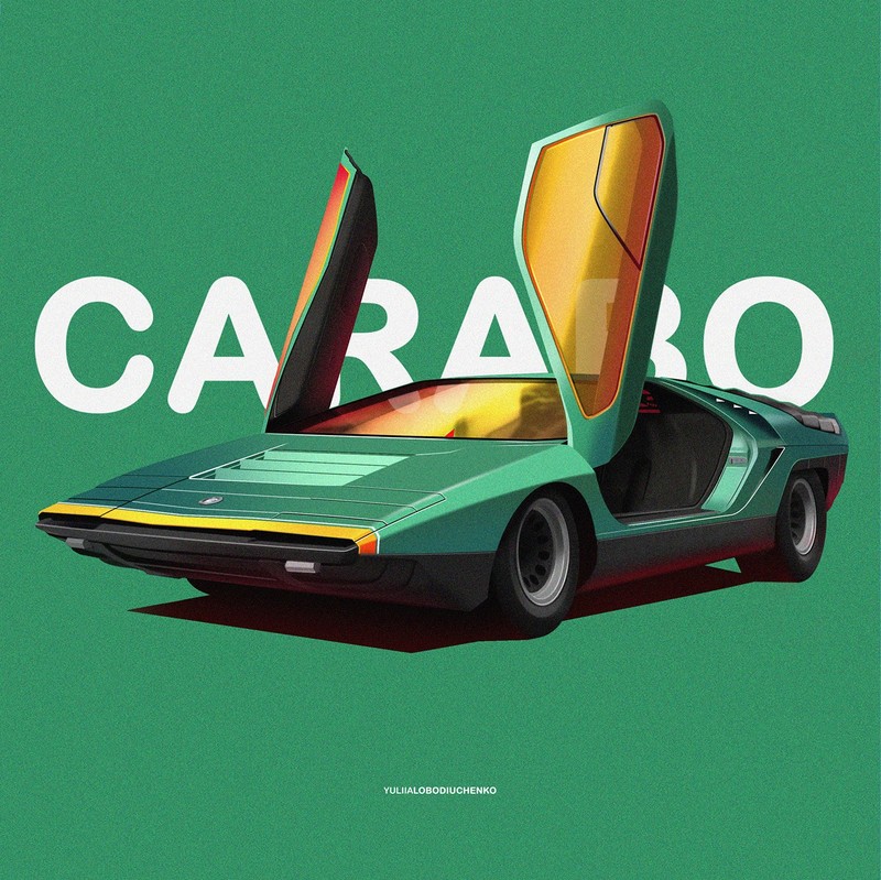 car, illustration, classic car, Yuliia Lobodiuchenko, Alfa Romeo Carabo, concept cars, Alfa Romeo, simple background, typography