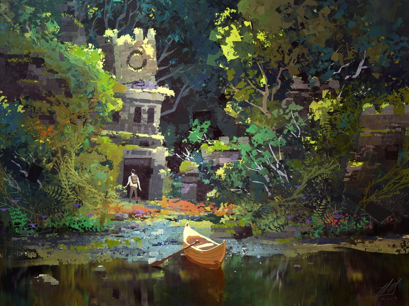 Mike McCain, nature, pants, river, trees, temple, men, water, boat, backpacks, moss