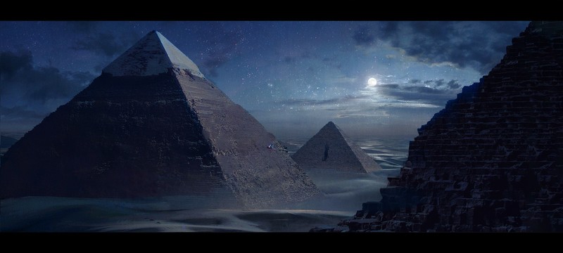 Timothy Rodriguez, Aladdin, desert, night, stars, Moon, pyramid