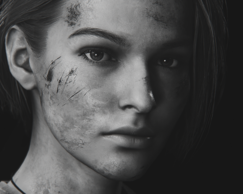 Jill Valentine, video games, monochrome, portrait, Resident Evil 3 Remake, Resident Evil