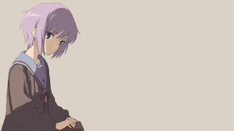 The Melancholy of Haruhi Suzumiya, Nagato Yuki, anime girls, anime, simple background, purple hair, school uniform