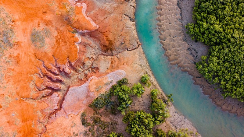 nature, landscape, aerial, aerial view, rocks, river, trees, sand, forest, Australia